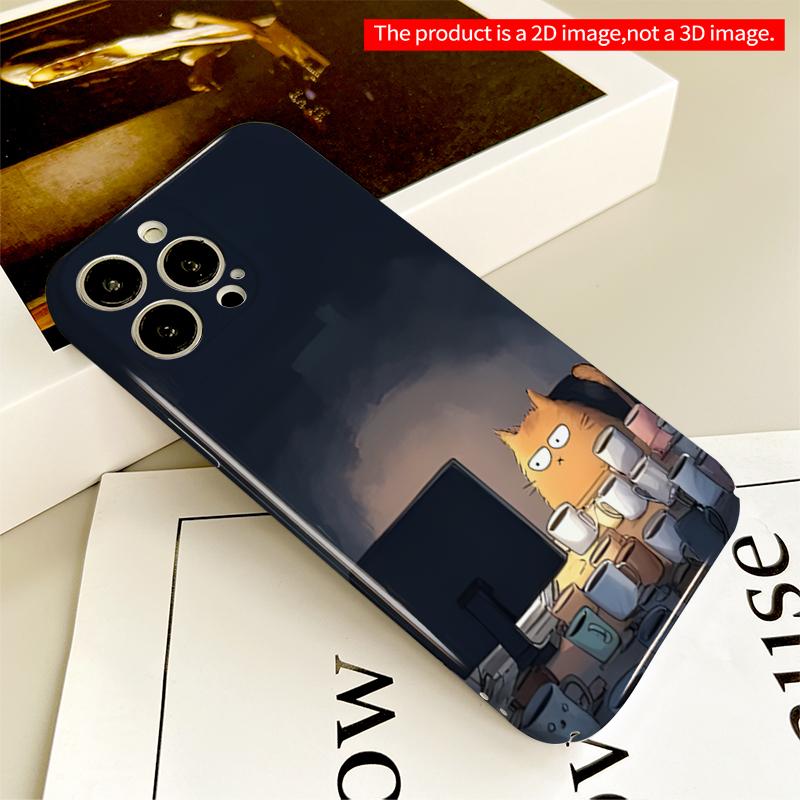 2DFlat Cute Cat Typing on Laptop All inclusive film hard iPhone case, compatible with iPhone 18 Pro Max 17 16 15 14 13 12 11