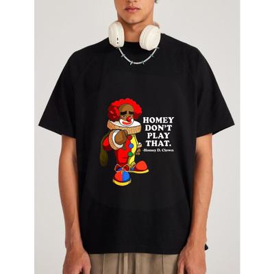 Rundhals T-Shirt Weiß Clown Figur und Homey Don't Play That Text Grafikdruck Lässige Streetwear für Herren
