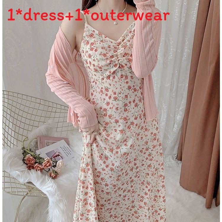 Romantic Flower Print Knit Camisole Dress For Summer Casual Wear