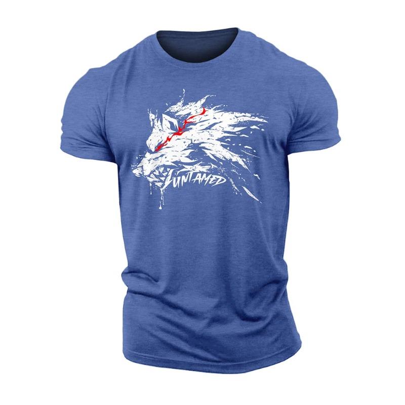 Summer 3D Printing Untamed Wolf Red Eyes Drip Gym Cotton Casual Men Short Sleeves Man Tough Guy T-Shirt