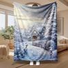 Snowy Winter Cottage Scene, Holiday Gift for Family, Soft Fleece Blanket, Cozy Snowy House Design, Multi-Purpose Home Decor, Warm And Comfortable