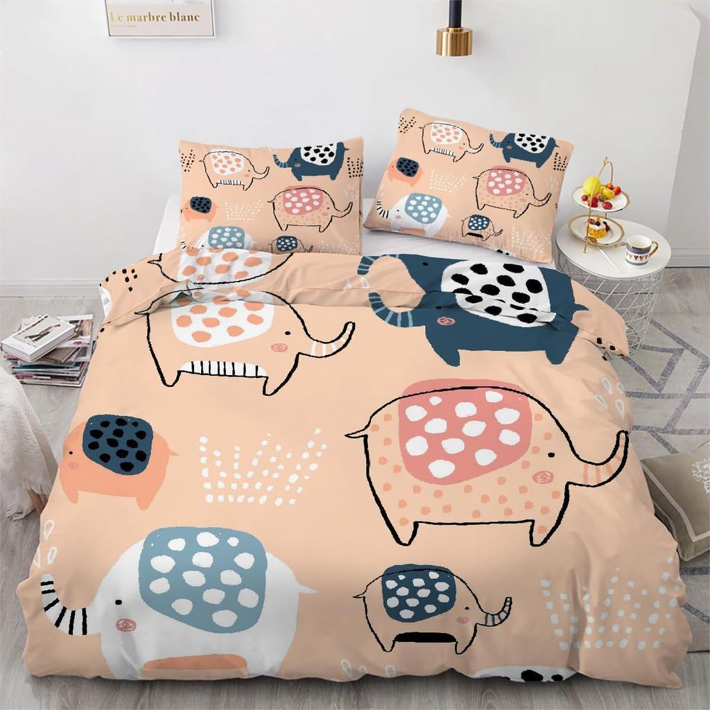 3D Elephant Single Duvet Cover Set 2 Piece,Soft Microfiber Reversible Bedding Set Animal Comforter Cover With Zipper Pillowcases
