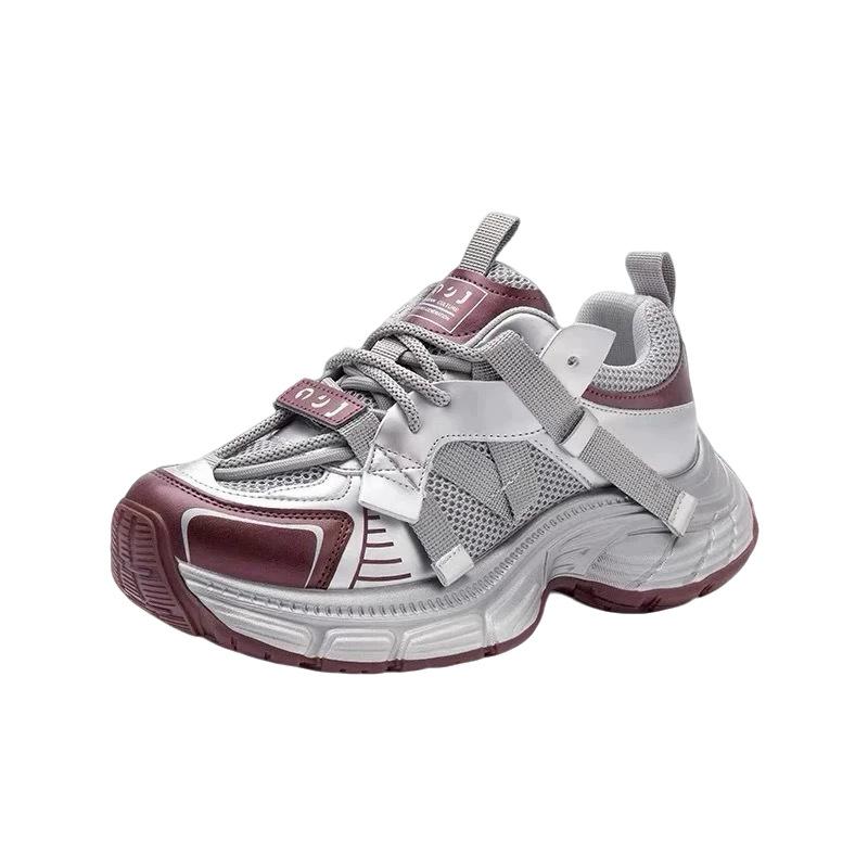 Thick-soled lightweight and breathable leather dad shoes women's 2025 spring and summer running shoes versatile and thin sports shoes casual women's s