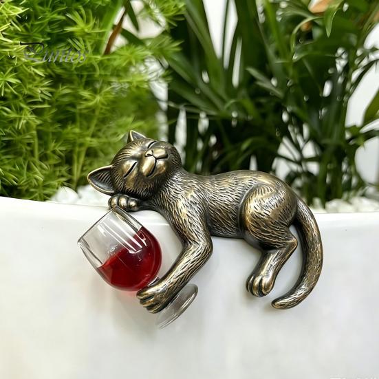 Appendi Vaso Statua Gatto Ubriaco, Ornamento Fioriera Fantasioso, Ornamento Animale Realistico Resina Statuetta Gattino Carino per Decorazione Bordo Miniatura