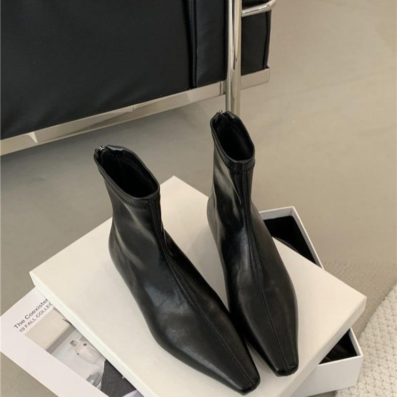 New temperament square head short Martin boots versatile fashion and thin inner height increase versatile elastic thin boots women 35