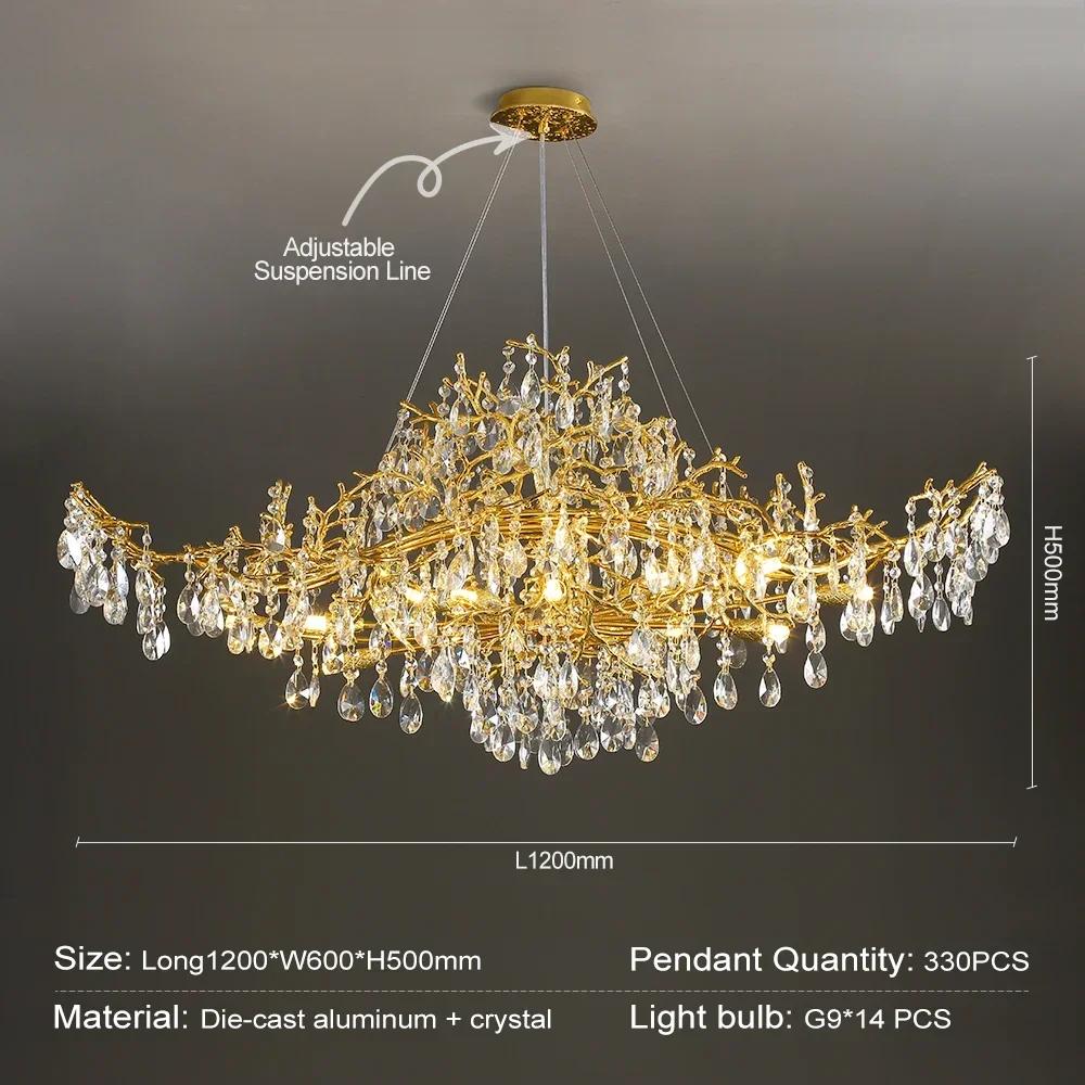 American style light luxury living room crystal chandelier branch chandelier home decoration hotel hanging LED chandelier glossy