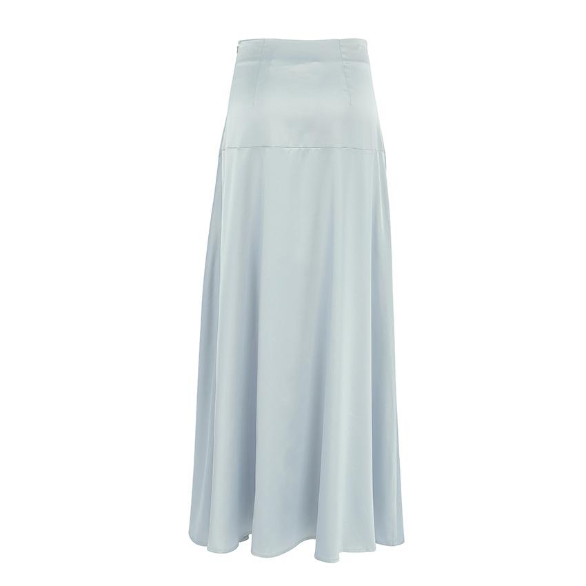 Elegant Grey Satin Skirts For Women Fashion Mid Waisted Slit Solid Skirts Casual New Loose Ankle-Length Skirt Streetwear