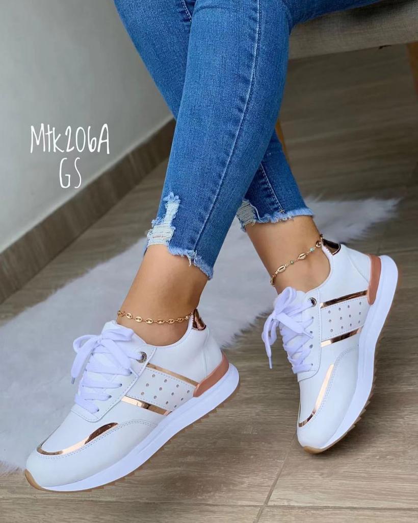 Foreign Trade Sports Shoes Women's Autumn New European and American Large-size Thick-soled Color Matching European and American Casual Low-top Sports