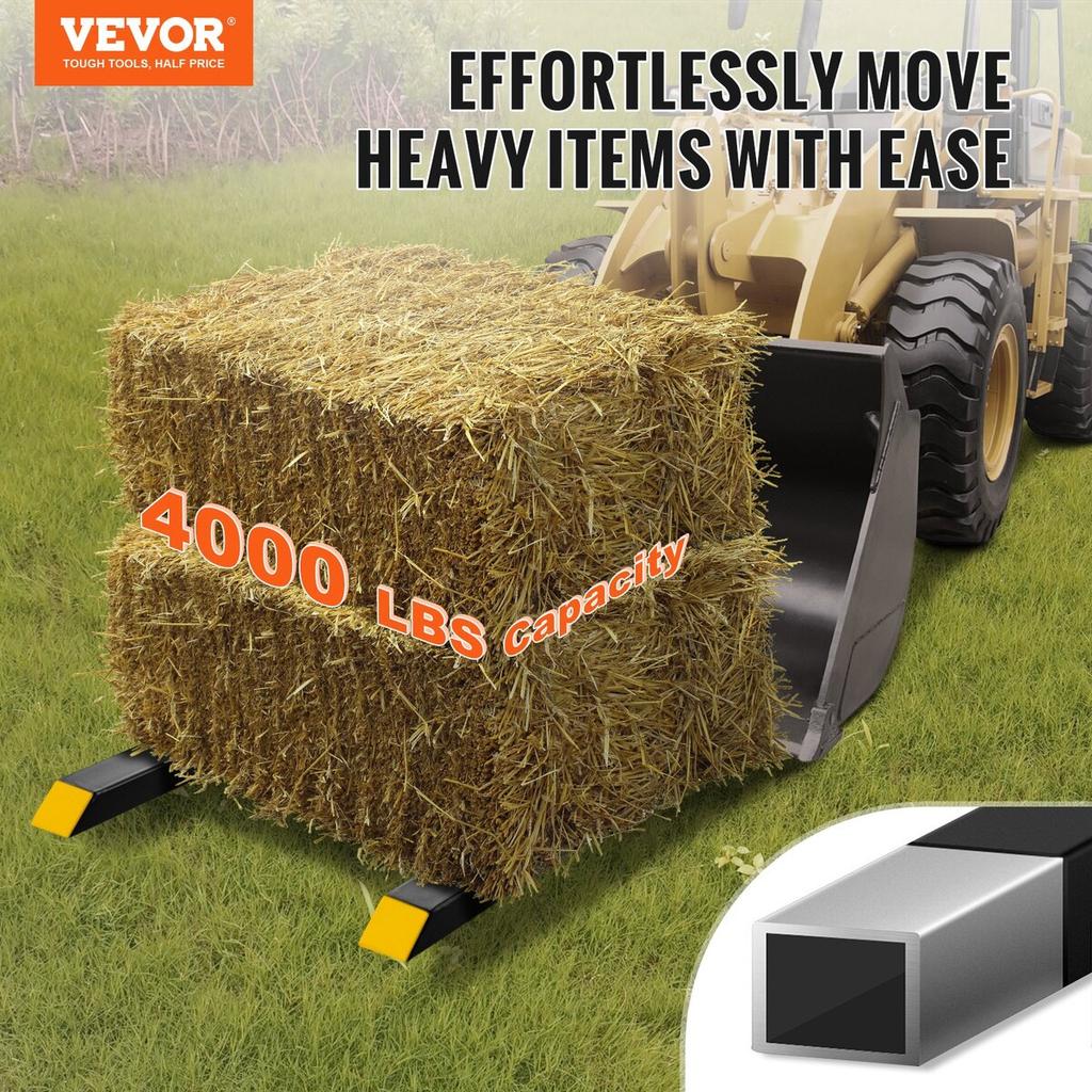 Pallet Forks, 4000 Lbs Capacity Clamp On Pallet Forks, 60" Tractor Bucket Forks, Heavy Duty Front Loader Attachment for Tractor, Loader Bucket, Skid