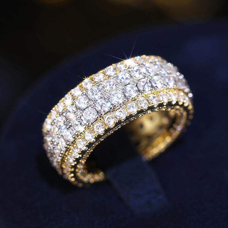 Huitan Luxury Two Tone Promise Rings for Women Full Bling Bling Cubic Zirconia New Wedding Band Accessories Fashion Jewelry