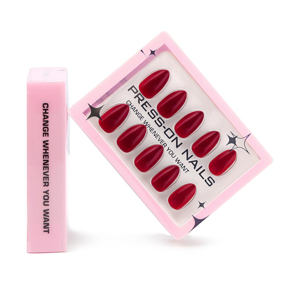 Bordeaux Red Wear Nail Short Almond Nail Repeatable False Nail Advanced Sense European and American Hot Selling Gel Nail Art