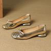 Premium Sense Woven Diagonal Head Casual Shoes Bright Leather One Pedal Light Mouth Single Shoes Bow Silver Doudou Women's Shoes
