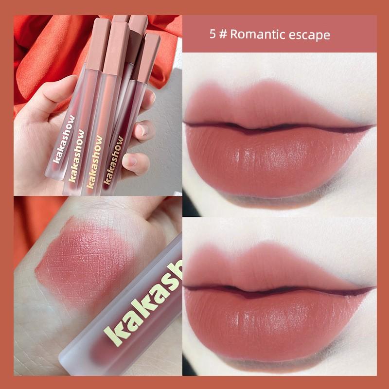 White ~ Caramel Rose Pink Mist Lip Lacquer Matte Finish Non-Fading No Stain On Cup Thin Tube Lipstick Female Student Lip Mud