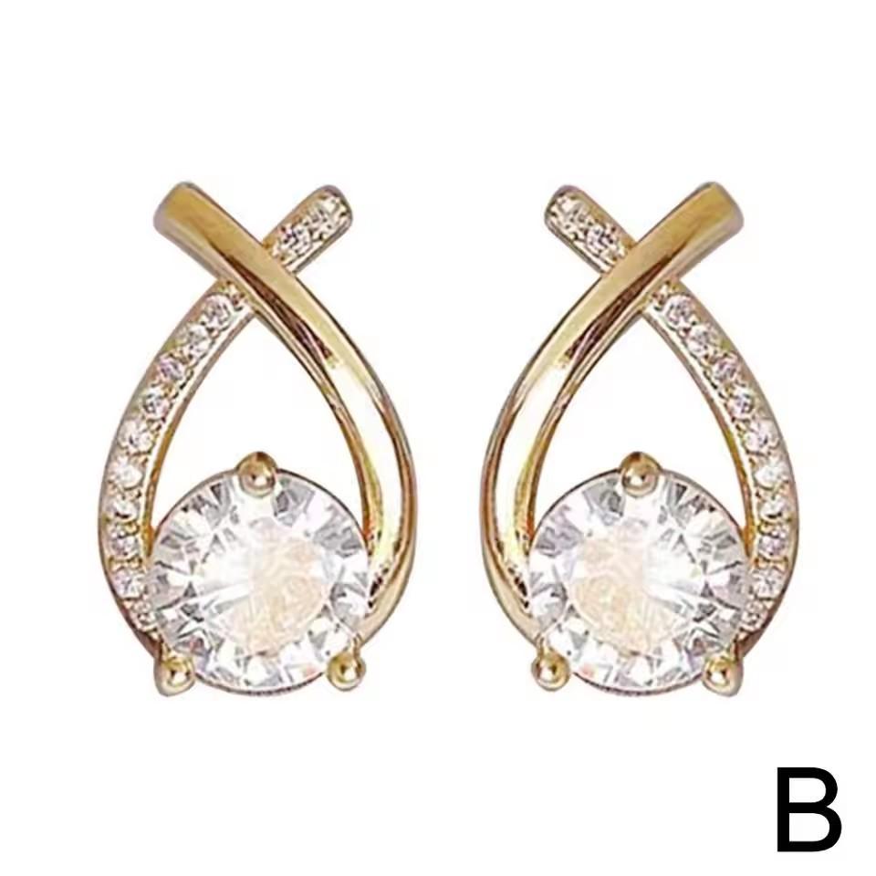 Elegant Cross Zircon Stud Earrings For Women High End Light Luxury Temperament Fashion Jewelry Accessories