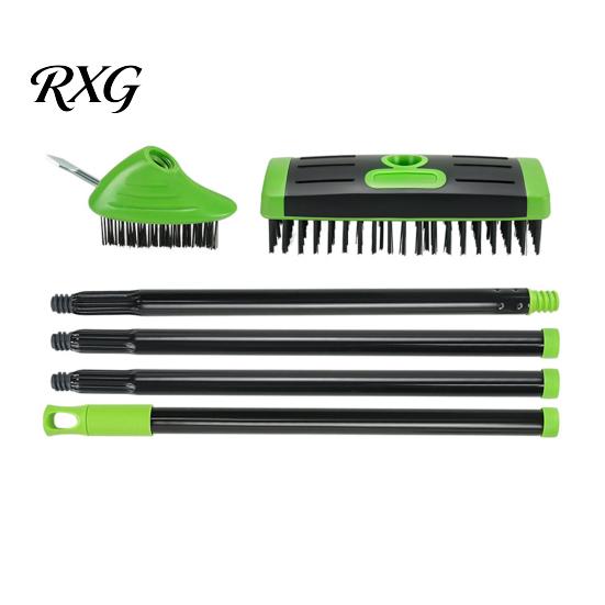 Driveway Crack Cleaning Tool 3-in-1 Deck Brush, Floor Scrub Brush with Long Handle, Detachable Patio Paver Joint Cleaner Weed for Outdoor Stone