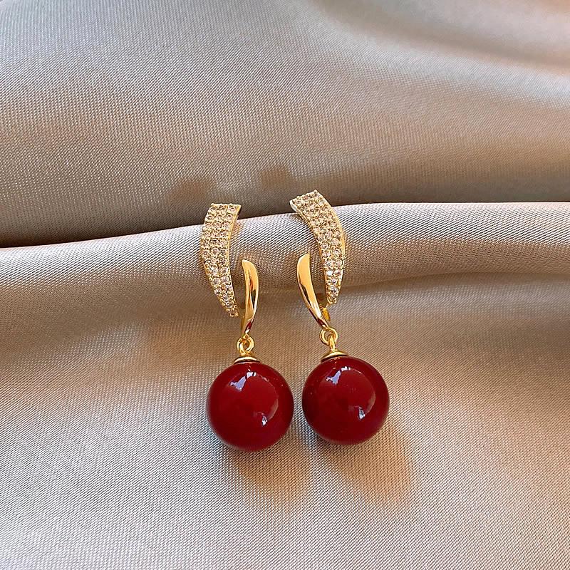 Ankola Red Spray Paint Love Ear Buckle Earrings Hong Kong Style Sweet Versatile Commuter Earrings Light Luxury High-end Earrings Women