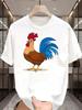 2026Unisex Summer Rooster Print T Shirt Streetwear Crew Neck Soft Breathable Loose Fashion Top Male Daily Short Sleeve Animal Tee