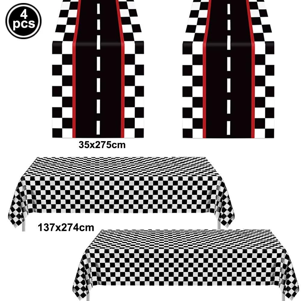 Checkered Race Car Party Tablecloths Black White Checkered Flag Tablecloth Racetrack Tablecover Racing Birthday Party Supplies