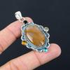 Friendship Day Deal Sterling Silver Oval Plume Agate Gemstone Citrine Pendant