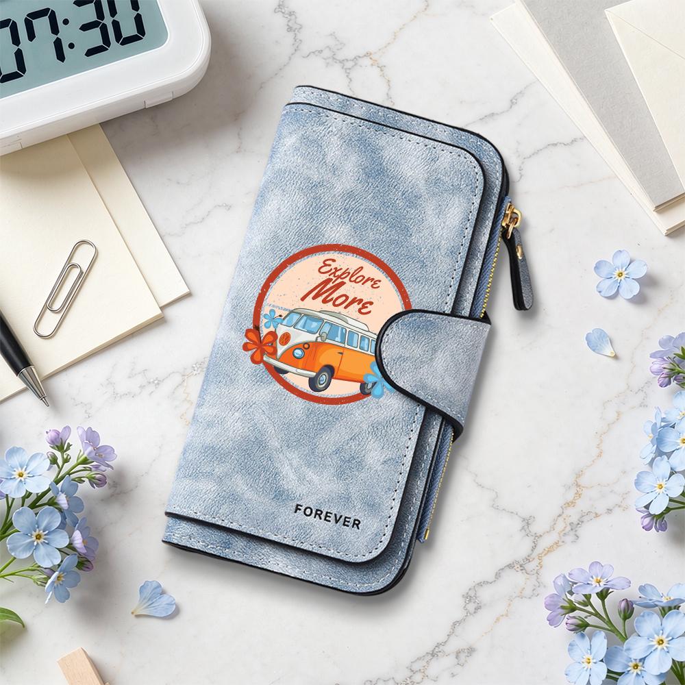 Retro Travel Pattern Purse Fashion Casual Long Wallet Portable Card Holder