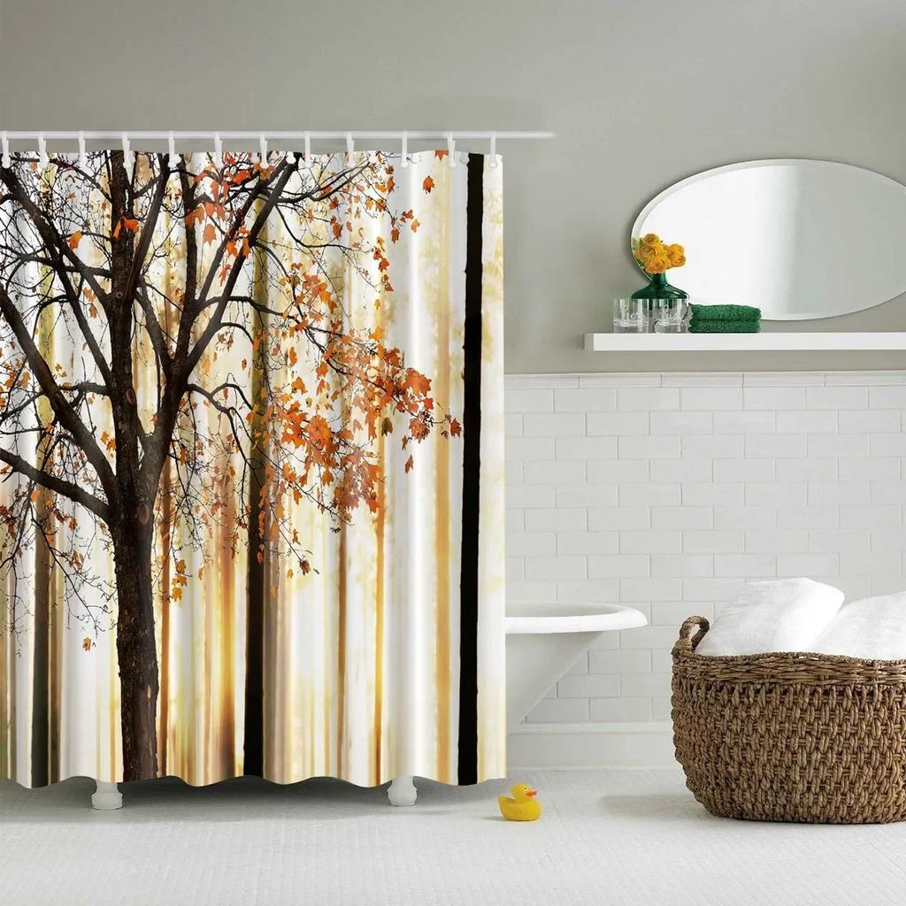 3D Tree Scenery Shower Curtains Bathroom Curtains High Quality Waterproof Polyester Bath Curtain with 12 Hooks for Home Decor