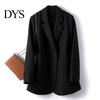 Versatile Women Jacket Suit Coat Lapel Long Sleeve Double Breasted with Pockets Solid Color Loose Fit Office Lady Workwear