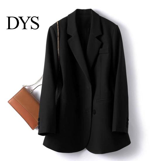 Versatile Women Jacket Suit Coat Lapel Long Sleeve Double Breasted with Pockets Solid Color Loose Fit Office Lady Workwear