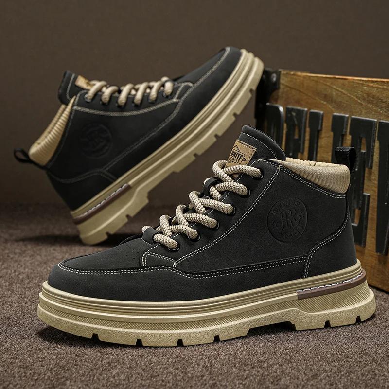 2026 Spring Autumn Men's Boots High Top British Style Casual Men's Shoes Outdoor Non-slip Wear-resistant Short Boot Botas Hombre