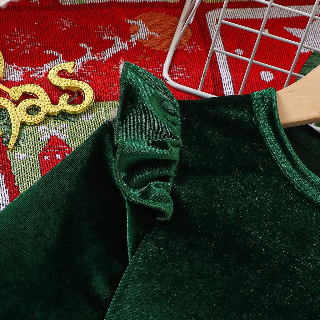 European & American Style Girls' Christmas Gold Velvet Star Mesh Dress