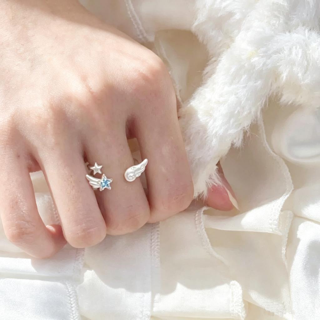 VENTFILLE 925 Sterling Silver Zircon Star Wings Ring For Women Cute Romantic Aesthetic Sweet Elegant Jewelry Gift Dropshipping