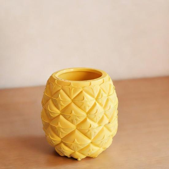 3D Printed Pineapple Shaped 2-in-1 Pen Holder & Plant Pot, Bright Yellow Pens Cup, Multi-Use Container for Stationery Makeup Brushes Succulents &