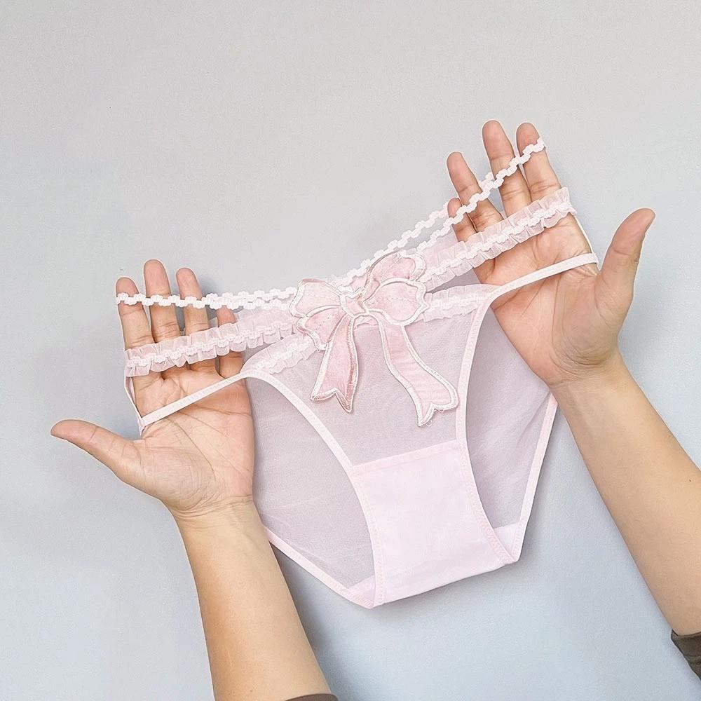 Mesh Lace Briefs Hollow Bow Lace Panties Female Lingerie Women Underwear Women