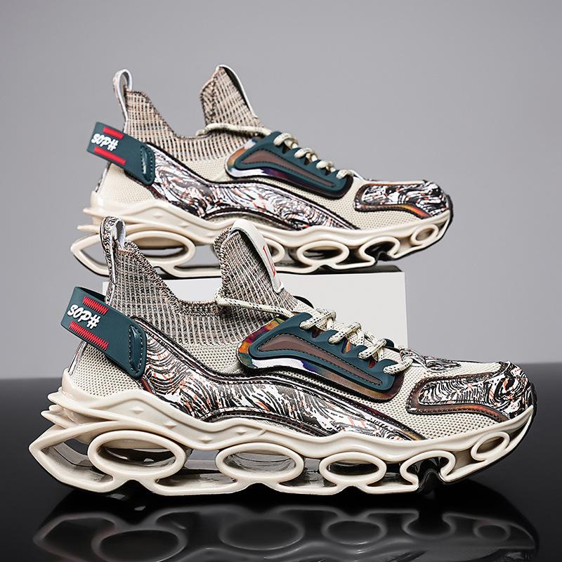 Autumn new Guochao sports shoes printed outsole ultra-light heightening platform men's shoes large size men's shoes