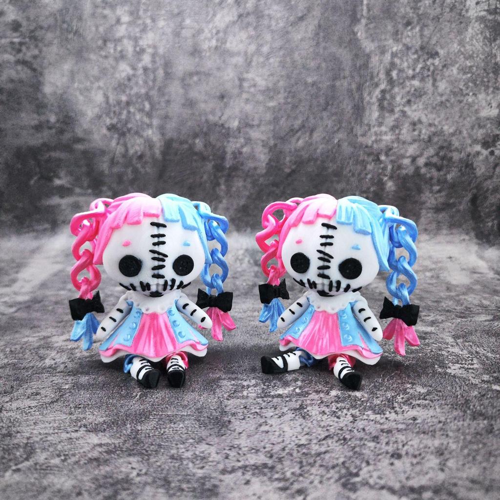 Jointed Gothic Horror Doll with Pigtails - 3D Printed Cute Demon Girl Gift