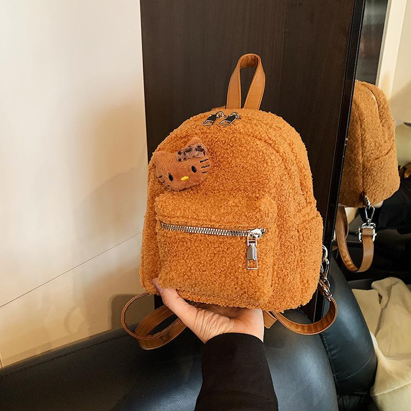 Schoolbag new Korean mini kt backpack women's fashion woolen texture popular versatile bag commuter travel backpack