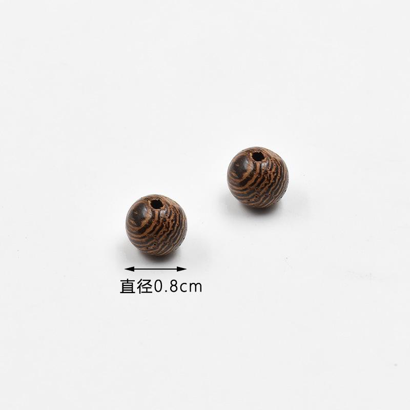 100PCS Dark Brown Wooden Beads Undyed Natural Stripe Round Wood Loose Craft Beads for Bracelets and Jewelry Making
