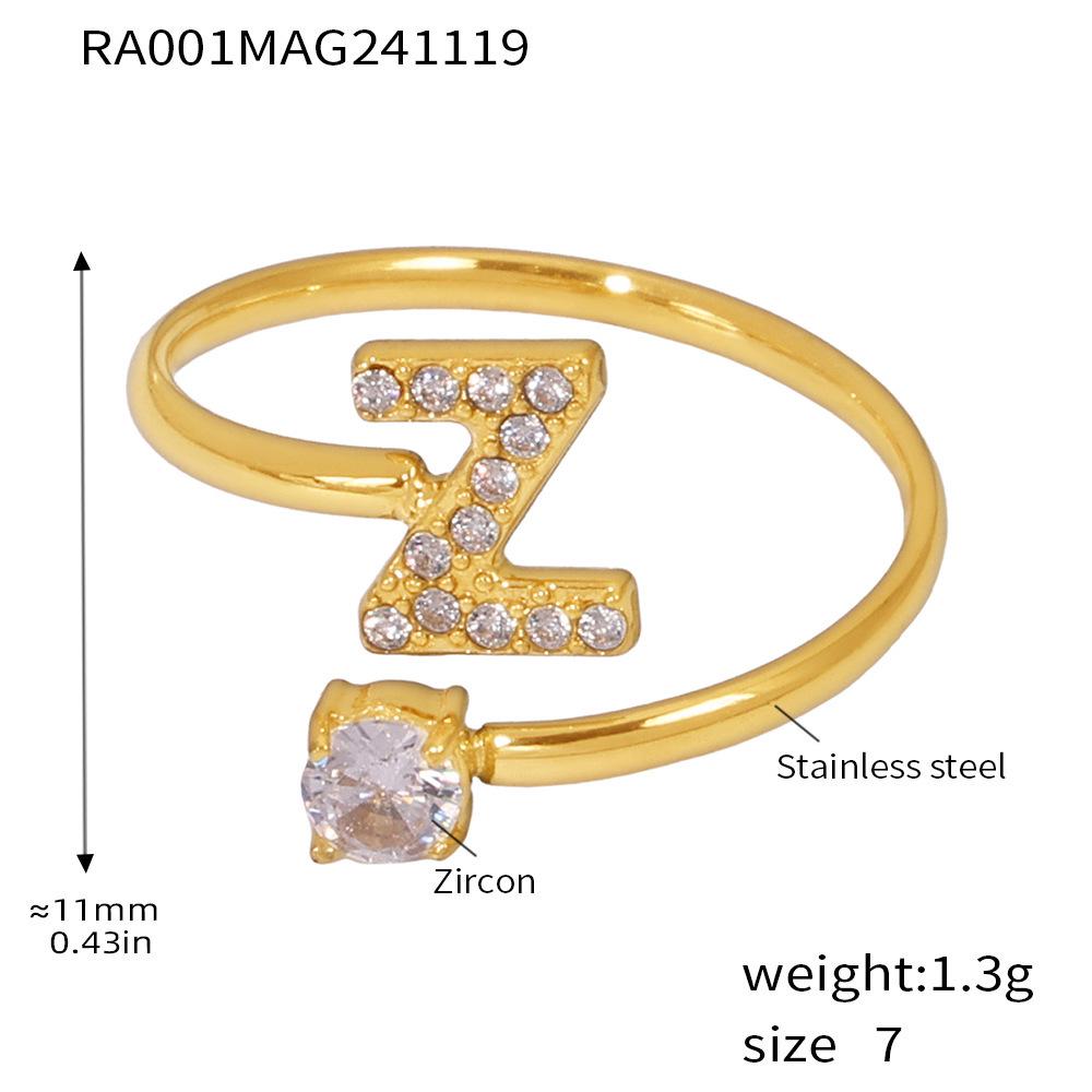 Qiong Yao 26-Letter Zircon Inlaid Jewelry Set: Gold-Plated Titanium Steel Necklace, Bracelet, Ring, and Stud Earrings.