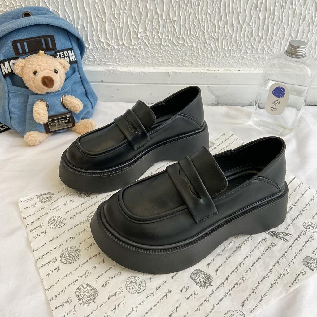British Style Black Small Leather Shoes Women's 2025 Spring and Summer New Fashion Versatile Height-increasing Work Shoes Platform Shoes Children
