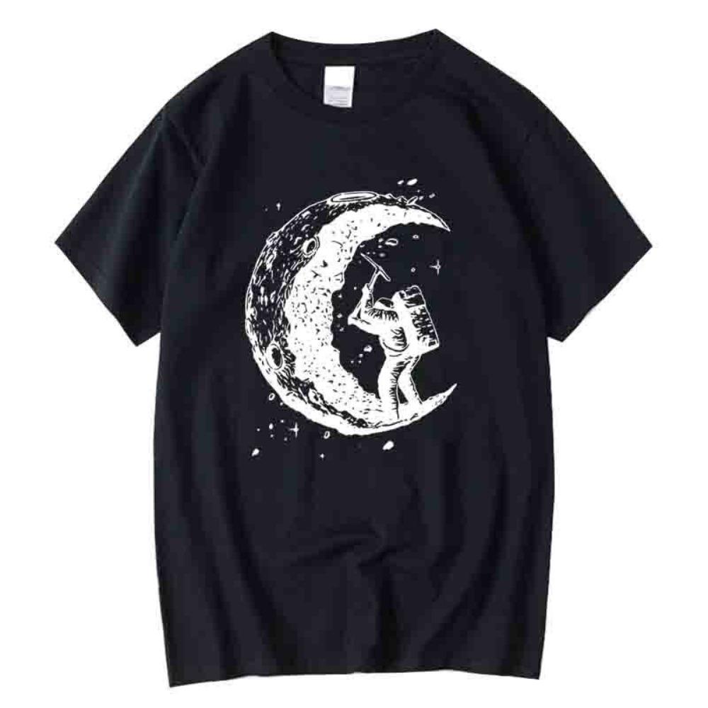 Men's High Quality 100% Cotton Moon Print Casual Summer Cool Short Sleeve Men Tshirt Loose t-shirt Male Tee Shirts Male Tee Tops