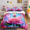 Dreamy Pink Rose Illustration Print Bedding Set 1 Duvet Cover 2 Pillowcases for Adult and Children Luxury Gift Full Size