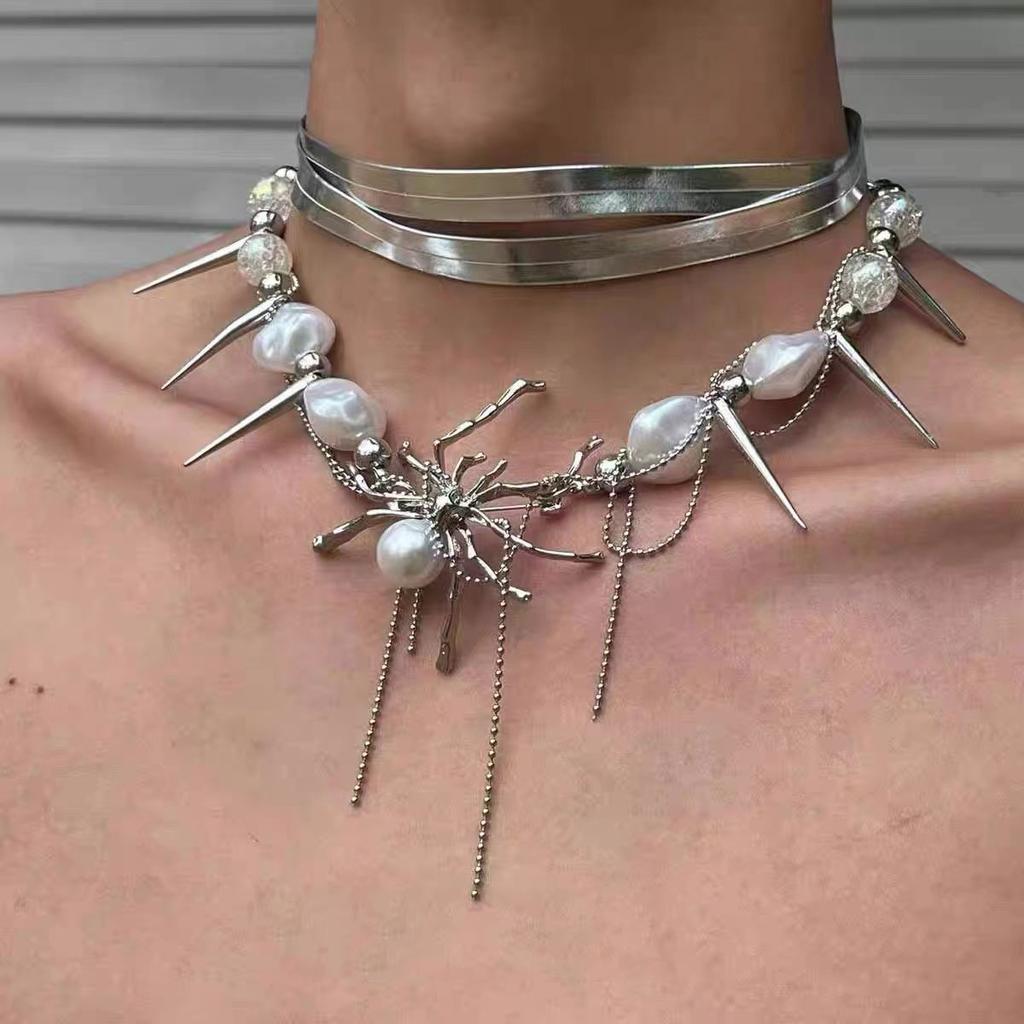 Spice Girl Y2K Sweet Cool Crystal Pearl Necklace Niche Light Luxury Design High Sense Choker Neck Chain Collarbone Chain Female