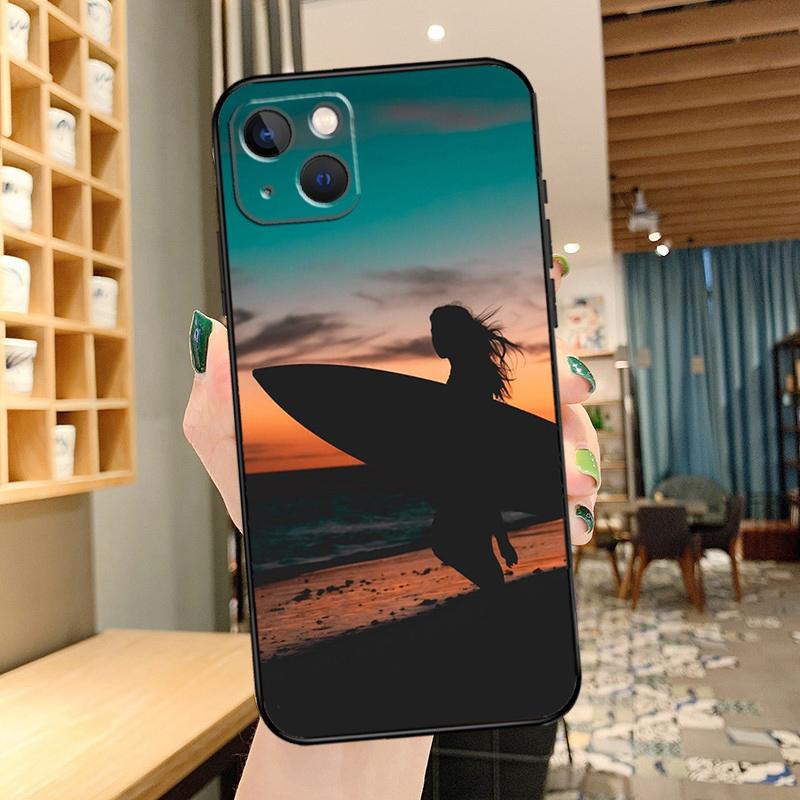 

Surfing Art Surf Girl Phone Case For iPhone 16 17 Pro Max 15 14 13 11 12 Pro Max mini 15 16 Plus 16e 17 Air Cover iPhone 12