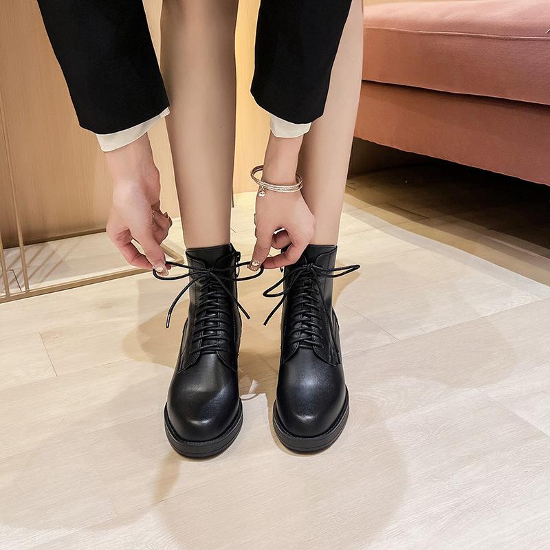 

Platform Martin boots 2025 new fried street thick heel medium heel boots women s lace-up platform heightening British style knight boots 39