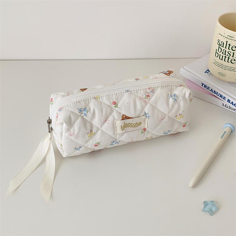 Cute Bear Prints Pencil Case Pen Bag Large-Capacity Student Stationery Storage Bag Portable  Girly Cosmetic Bag Gifts