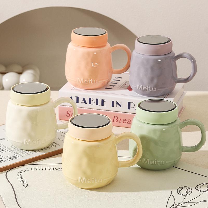 Nordic Black & White Ceramic Mug with Lid - Office Gift Coffee Cup 401-500ml