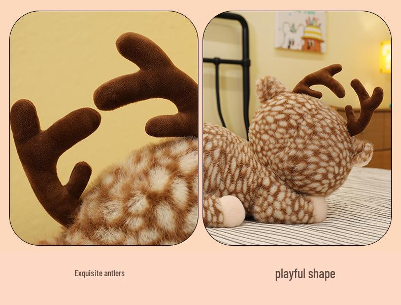 Cute Cartoon Sika Deer Plush Toy - Lying Fawn Pillow Doll