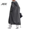 Women Outdoor Coats Long Hooded Jacket for Fall Winter, Loose Oversized Casual Autumn Zip-Up Outerwear Coat, Solid Color Tunic Hoodie Top with Pockets