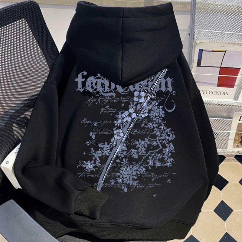 Felpa con Cappuccio da Uomo Taglie Forti con Stampa ad Ali - Streetwear Americano Trendy, Autunno/Inverno, Foderata in Velluto, Vestibilità Casual Ampia