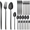 24Pcs Dinnerware Set Stainless Steel Tableware Knifves Forks Spoons Black Gold Cutlery Mirror Flatware Kitchen Dinner Silverware