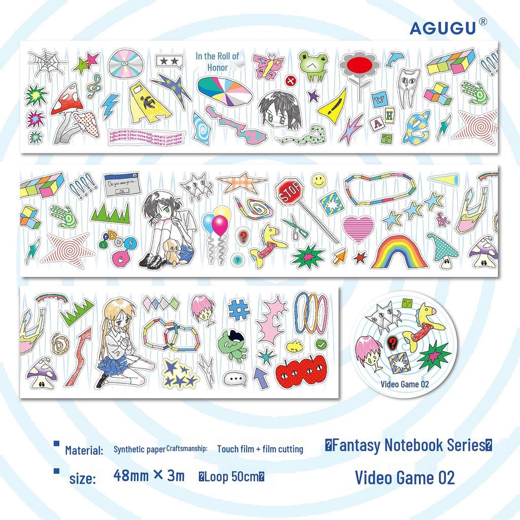 AGUGU Fantasy Notebook Die-Cut PET Sticker Roll - Cute Dream Core Graffiti Glitter Adhesive Tape